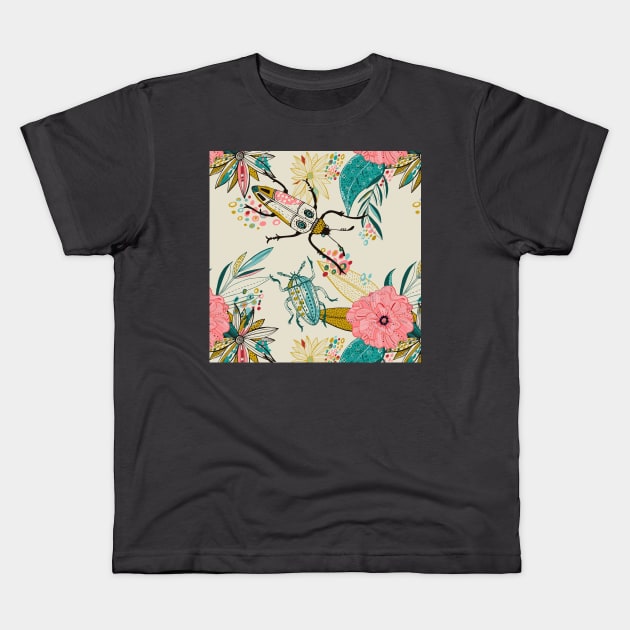 Insects Flowers Nature Kids T-Shirt by Berta Artigal